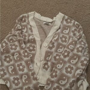 American Eagle Outfitters Cream and Brown Sweatshirt